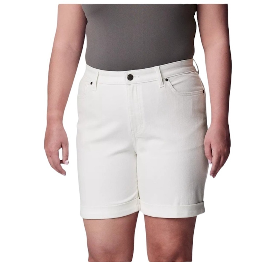 Simply Vera Wang Womens White High Rise Bermuda Jean Shorts Plus Size 14W New